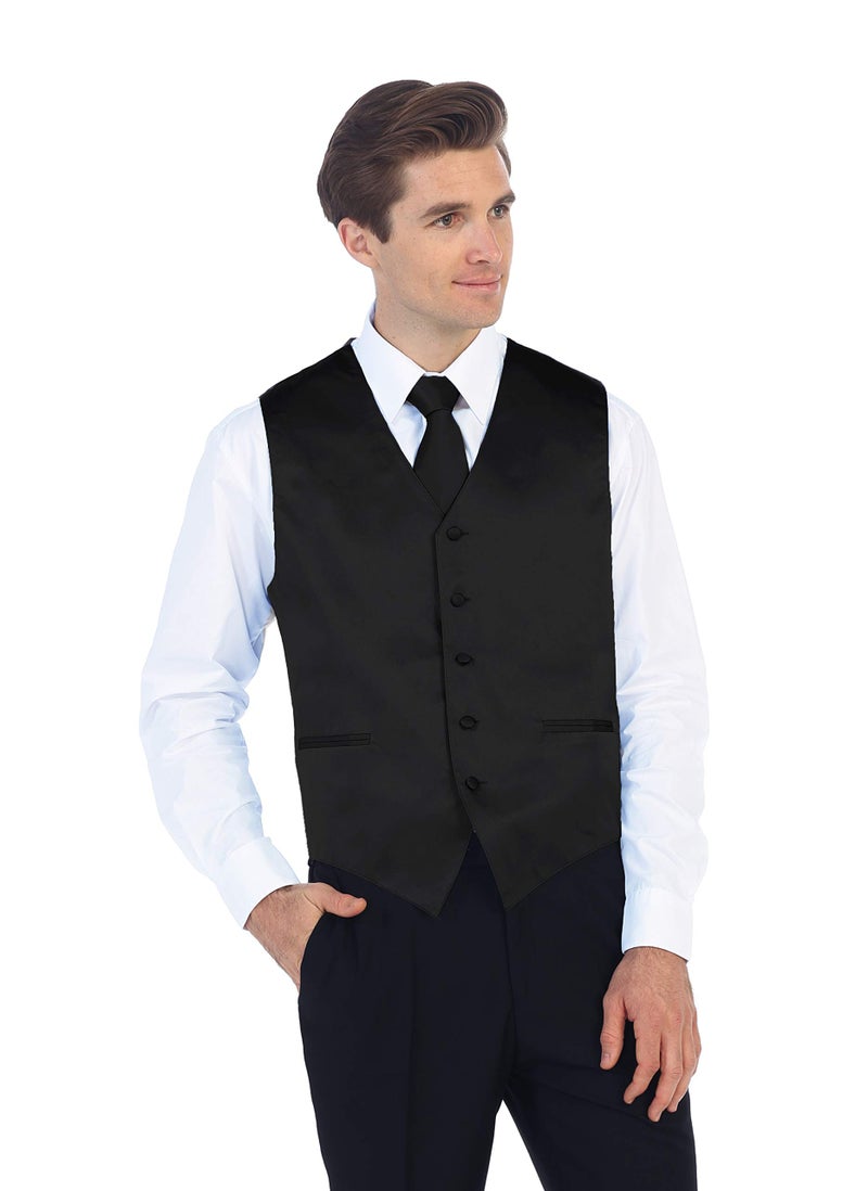 Gioberti Men's Formal 4pc Satin Vest Necktie Bowtie and Pocket Square, Black, X Large - Image 3
